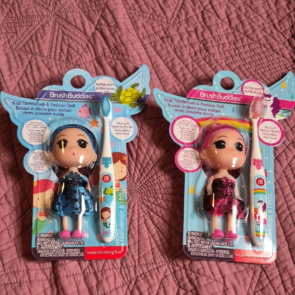 Kids Brush Buddies toothbrush with Fashion Doll - Blue and Pink☀️☀️